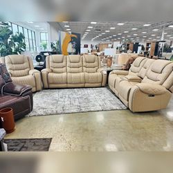 3 Pieces Toffee power motion reclining sofa set with cup holder and USB port