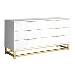 White & Gold Dresser, Vanity, Tv Stand, Living Room Furniture Brand New