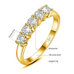With Certificate Original Solid 18k Gold Moissanite Ring For Women 5 Stone Au 750  Luxury Wedding Jewelry With Stamp Gift Female