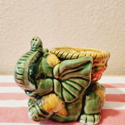 Vintage Ceramic Glazed Cute Elephant Plant Pot