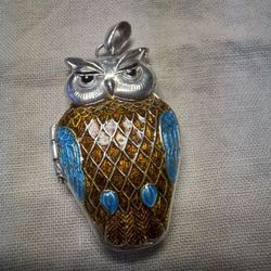 Sterling Silver And Lacquered Owl Locket