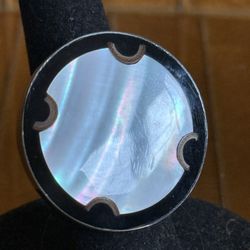Art Deco, Mother Of Pearl Round With Black Accents Ring