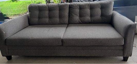 Gray Tufted Fabric 2-Seat Sofa