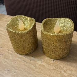 Set Of Two Gold Glitter LED Tealight Candles