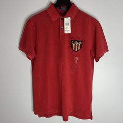 Polo Ralph Lauren Embroidered USA Shield Eagle Polo Shirt Mens Medium Red
