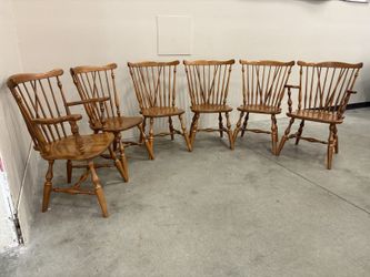 ETHAN ALLEN Vintage Spindle Back Chairs in Warm Nutmeg Finish (Set of 6)