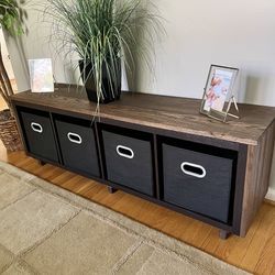 5 Ft Oak-Framed Entryway Bench w/ Bins