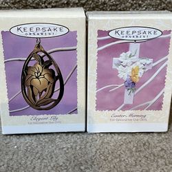 HALLMARK KEEPSAKE ORNAMENT SPRING EASTER MORNING 1996 CROSS ELEGANT LILY set of2