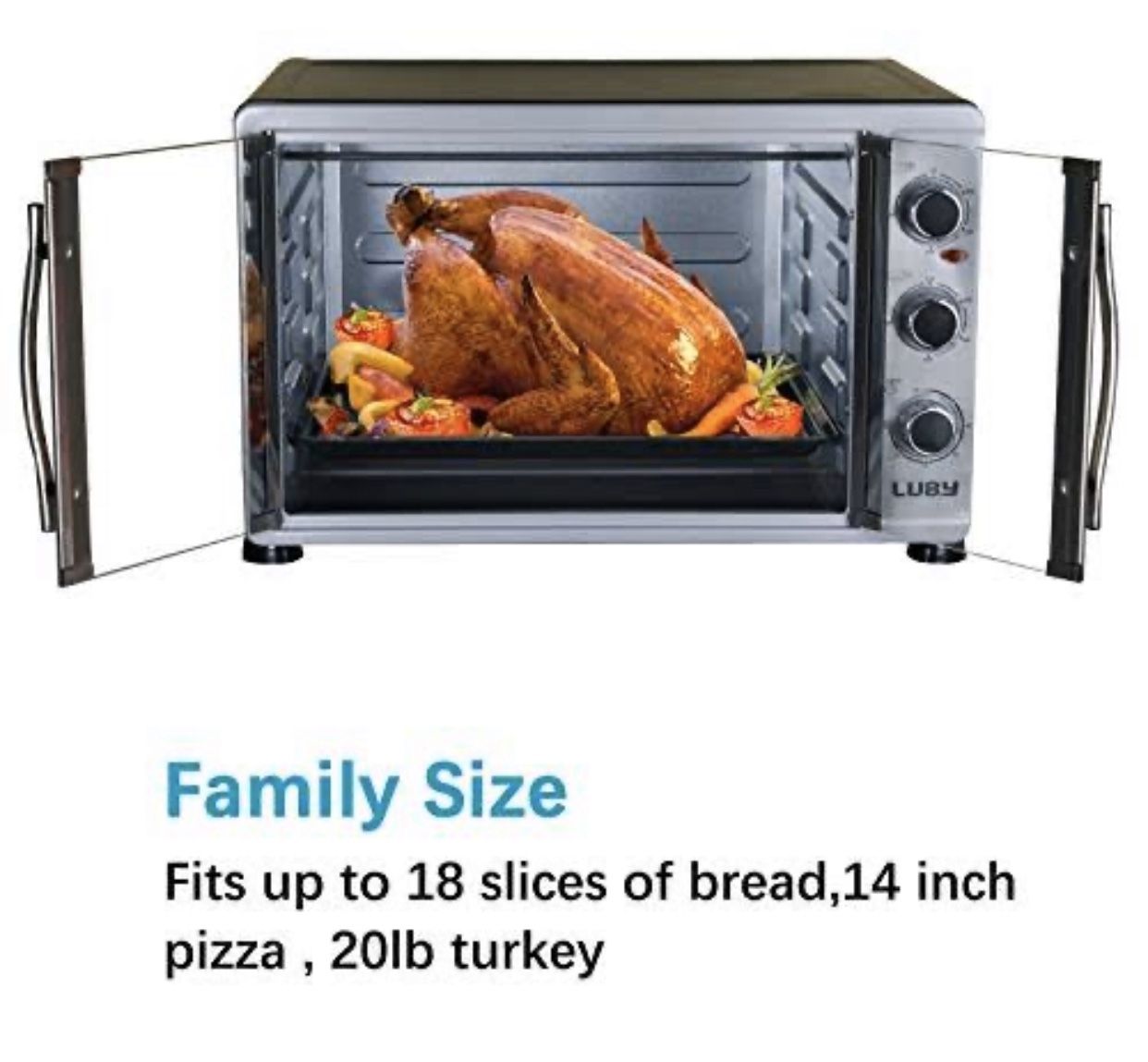 Luby Extra Large Toaster Oven, 18 Slices, 14'' Pizza, 20lb Turkey