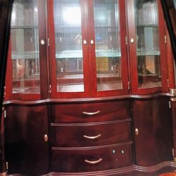 Solid wood Italian Four Door Mahogany Breakfront China Cabinet