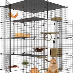 Large Cat Cage, Cat Enclosures Indoor with Balcony, DIY Cat Playpen Detachable Metal Wire Kennels Crate 3x3x4 Large Exercise Place Ideal for 1-3 Cat 
