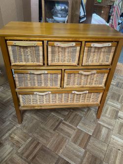 Wicker rattan dresser chest of drawers with basket drawers