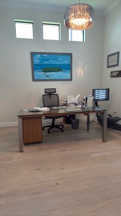 Glass and wood office desk like new
