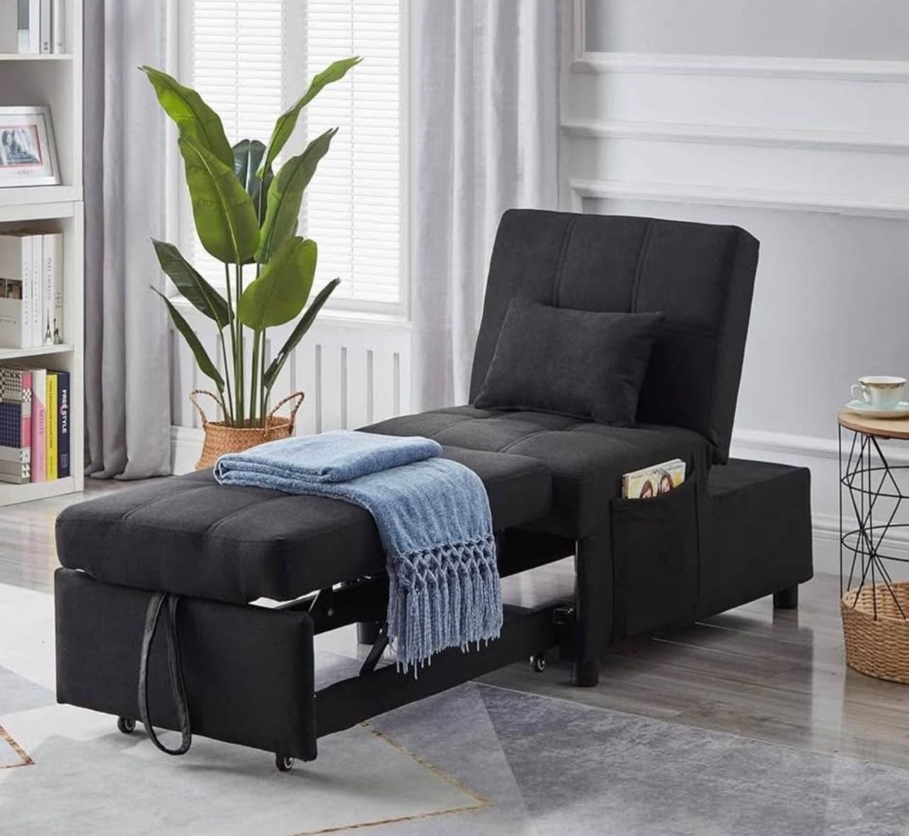 black convertible recliner accent chair / bed - NEW