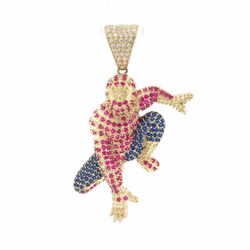 Men’s 10k Yellow Gold Red and Blue CZ Cubic Zirconia Spider-Man Pendant for Necklace 2” Inch GP3137833