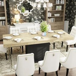 6-8 People Modern Extendible Dining Table, Rectangular Space-Saving Expandable Dining Table, Oak&White