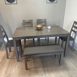 Ashley Furniture Dining Set w/ Bench + 4 Chairs + Wall Decor (Modern)