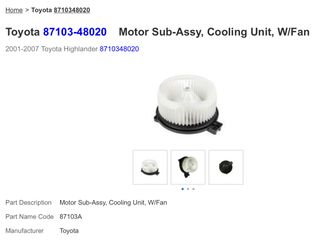 Genuine Toyota Highlander Blower Motor Assy.