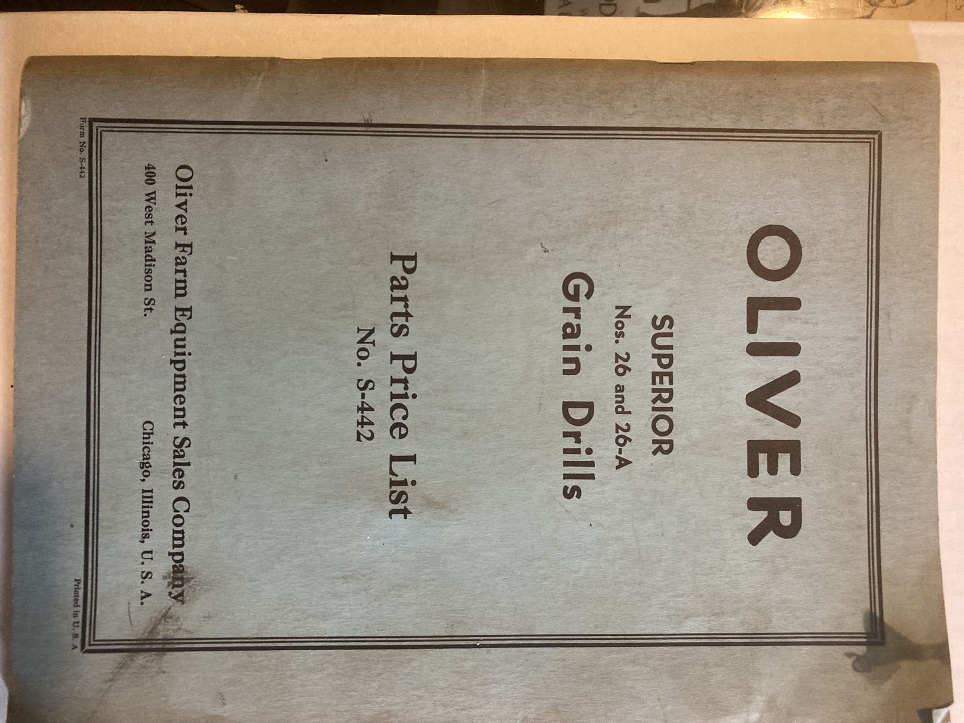 Antique Oliver Grain Drill Price List 1935 Ex Cond