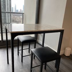 Costway 3 Piece Counter Height Dining Set Faux Marble Table and 2 Chairs Kitchen Bar
