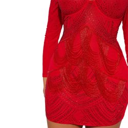 Size 3X Fashion Nova Rhinestone Mini Dress - Red