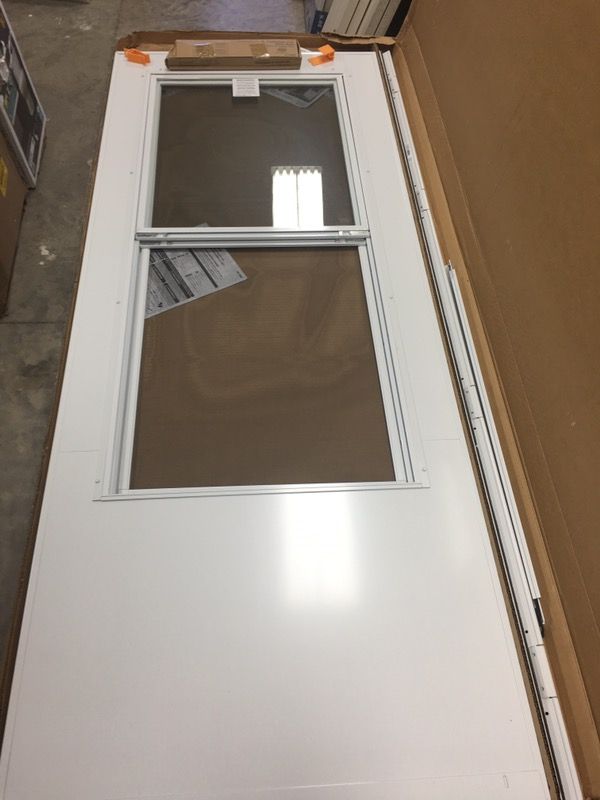 Emco 32" x 80" 300 Series White Universal Triple-Track Aluminum Storm Door With Brass Hardware - New!