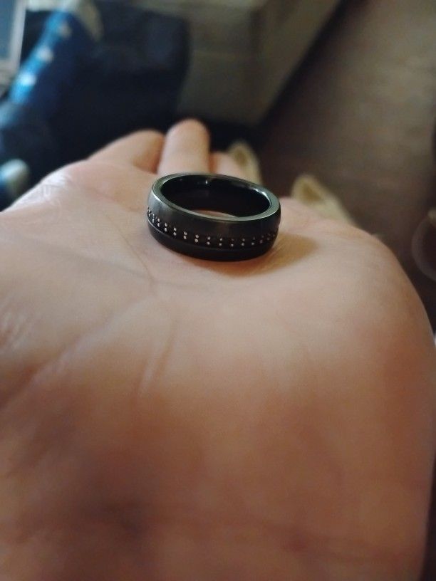 Titanium Carbide Ring W/ Blue sapphire