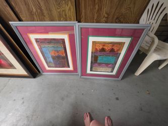 Pair of Framed Colorful Abstract Art Prints