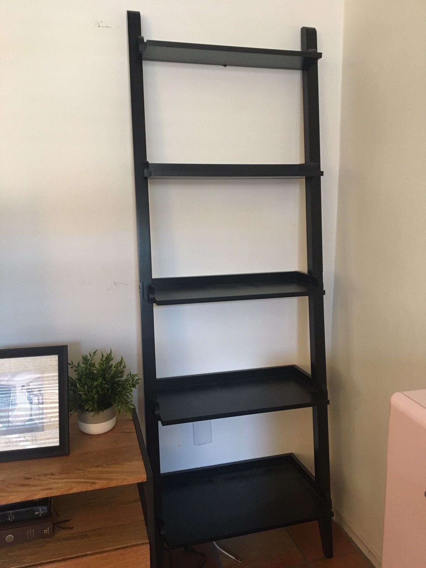 Black ladder bookshelf (2 available) hardwood