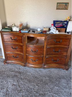 King size headboard, footboard, new king, size mattress, and dresser, must see King size headboard, footboard, new, king-size mattress, and dresser, m
