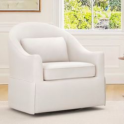 30”W Fabric Upholstered Swivel Accent Chair, Cream Color