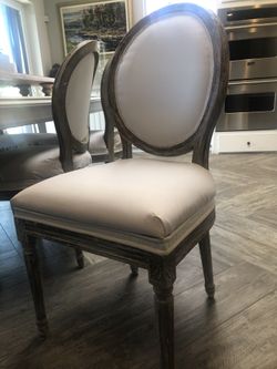 Custom Farmhouse Style Drexel Heritage dinning table and six chairs covered in white sunbrella material
