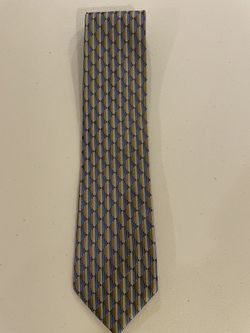 Joseph & Feiss International Men's 100% Silk Tie Gold Blue Geometric Diamond 90s