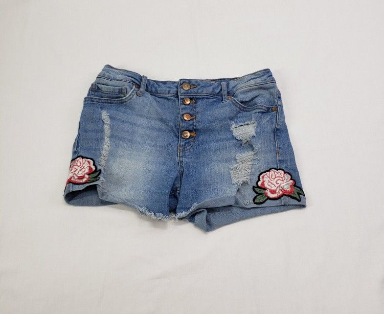 Button Fly Cut Off Embroidered Jean Stretch Shorts Size 7 No Boundaries