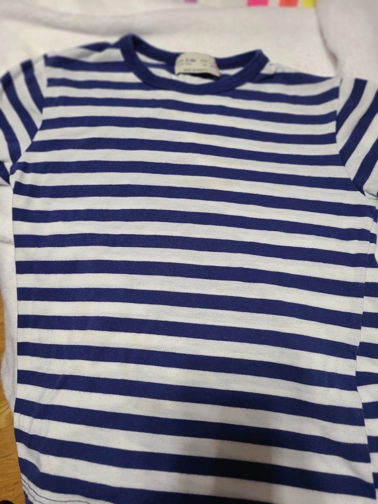 Zara Boys Short Sleeve Blue And White Striped Shirt
