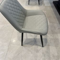 2 Modern Dining Chairs with Thick Cushions, Faux Leather Light Grey