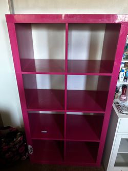 Pink IKEA cube shelves