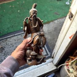 Vintage Wooden Carved Asian Fisherman