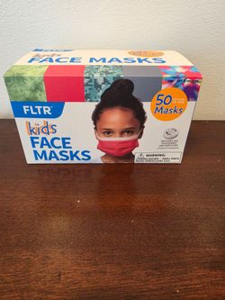 FLTR Kids Face Masks 5 Designs 50 Pack, 20 adjustable ear loop clips