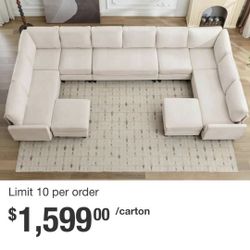155.9 in. Width Linen Convertible Large U-Shaped Corner Shaped Sofa Couch, Large 12-Seater Sofa with 2 Ottomans in Beige