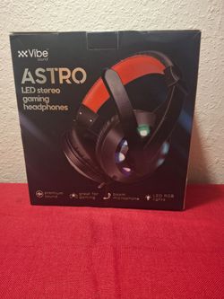 Vibe Sound ASTRO Stereo Gaming Headset Boom Mic RGB LED 3.5mm/USB Black Red