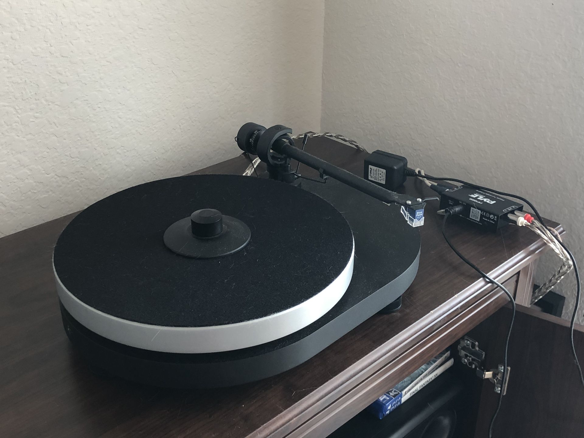 Record player, power conditioner and Yamaha stereo setup