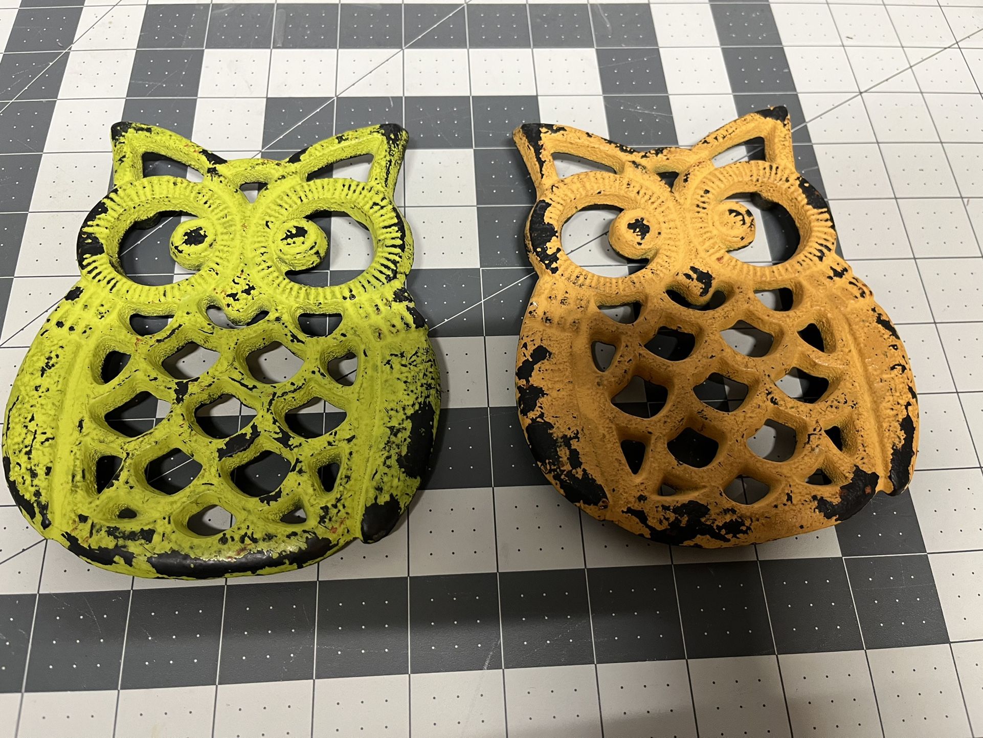 Owl trivet, yellow and green available, sold individually $12 each or as set $20