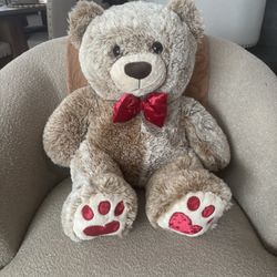 Teddy bear W/satin Red Bow Tie