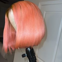 Pink Human Hair Bob Wig 