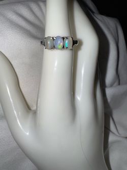 Vintage Sterling Ethiopian Opal 3 Stone Ring, size 6