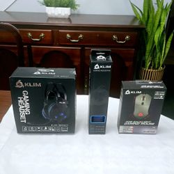Klim Aim Gaming Mouse Wired Computer Headset And Mouse Pad **NEW*