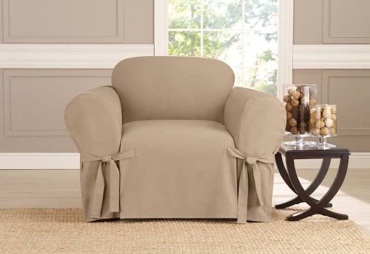Cotton Duck One Piece Roundarm Chair Slipcover Brushed Twill Natural 