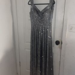 Brand: BLACK,  Elegant Size 42 Silver Off The Shoulder Sequin Dress 