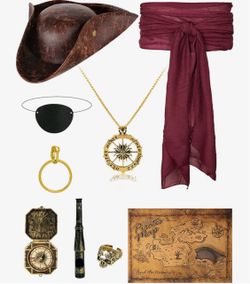 9‑Piece Pirate Costume Accessories Set for Adults Realistic Tricorn Hat with Red Bandana, Waist Sash, Eye Patch, Skull Bracelets & Necklace, Women Men